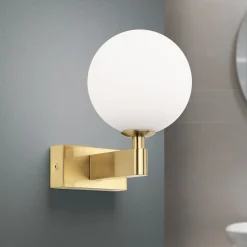 Wandlamp Mara, messingkleurig, glas, 17,5cm hoog, G9, IP44