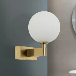 Wandlamp Mara, messingkleurig, glas, 17,5cm hoog, G9, IP44