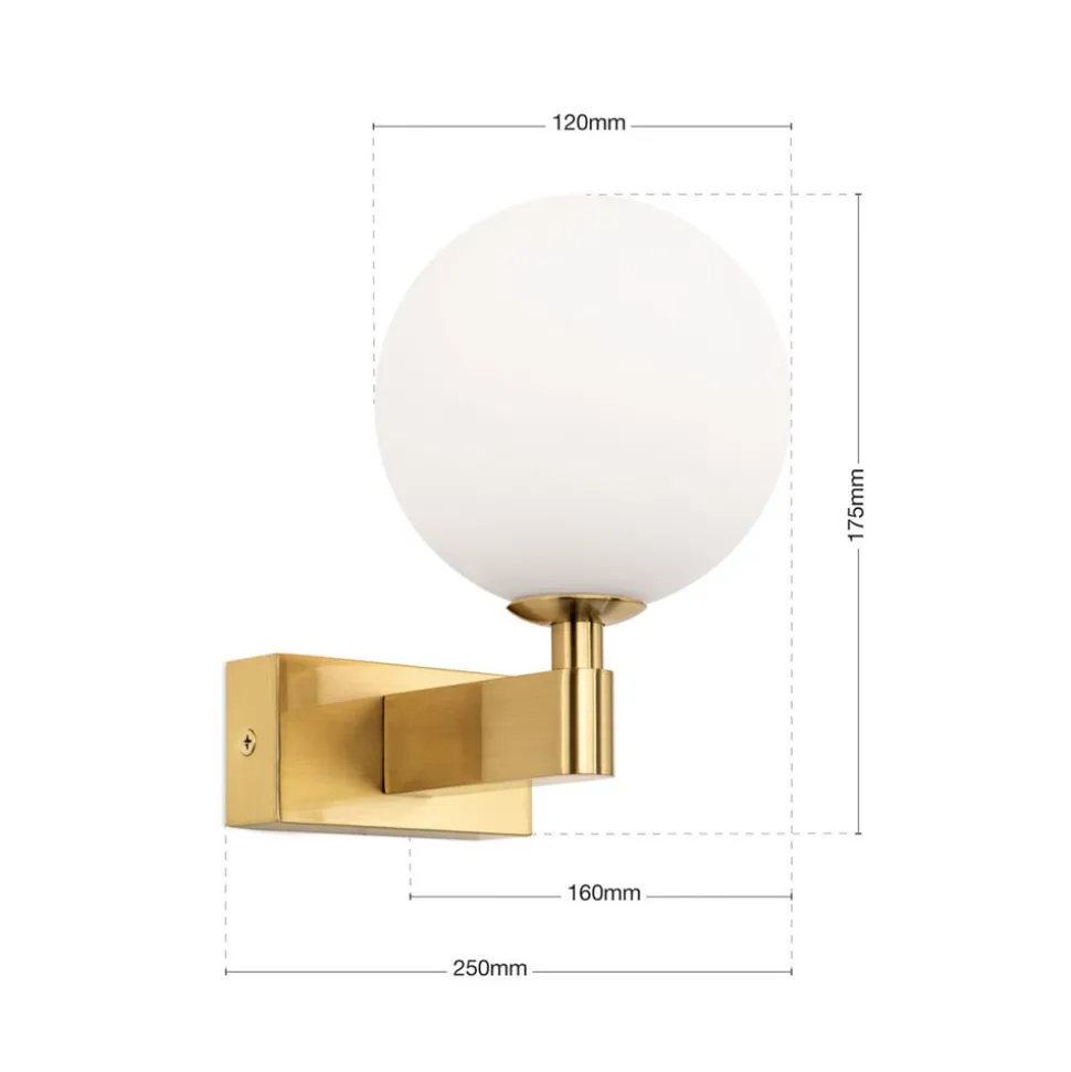 Wandlamp Mara, messingkleurig, glas, 17,5cm hoog, G9, IP44