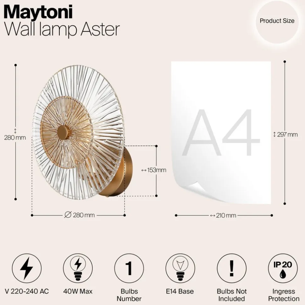 Wandlamp Maytoni Aster, glas, Ø 28 cm, 1 x E14
