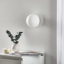 Wandlamp Minerva K1, wit, Ø 15 cm, glas/metaal