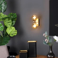 Wandlamp Neptun 2-lamps goud met glasbollen