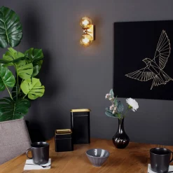 Wandlamp Neptun 2-lamps goud met glasbollen