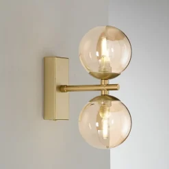 Wandlamp Neptun 2-lamps goud met glasbollen