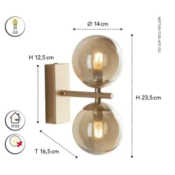 Wandlamp Neptun 2-lamps goud met glasbollen