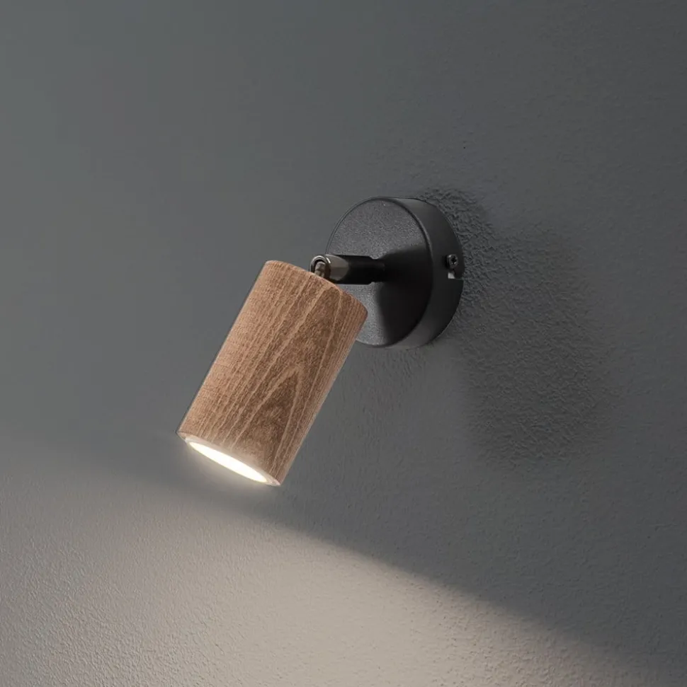 Wandlamp Nise, 1-lamp, zwart staal, hout