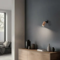 Wandlamp Nise, 1-lamp, zwart staal, hout