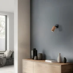 Wandlamp Nise, 1-lamp, zwart staal, hout