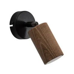 Wandlamp Nise, 1-lamp, zwart staal, hout