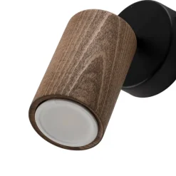 Wandlamp Nise, 1-lamp, zwart staal, hout