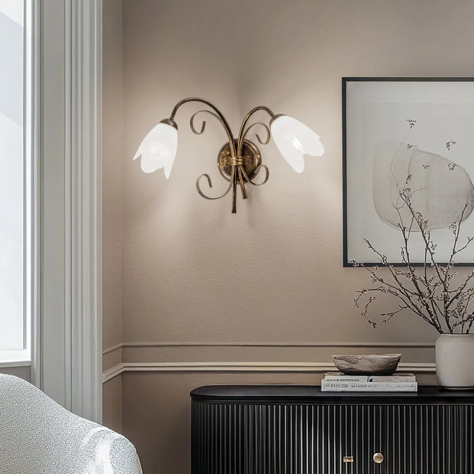 Wandlamp Odino, 2-lamps, bronskleurig, metaal, glas