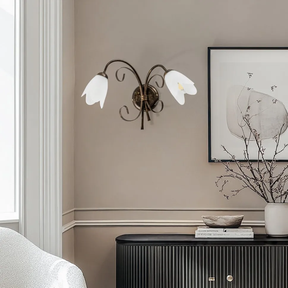 Wandlamp Odino, 2-lamps, bronskleurig, metaal, glas