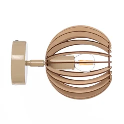 Wandlamp Paz wit met houten lamellen en bolvormige kap