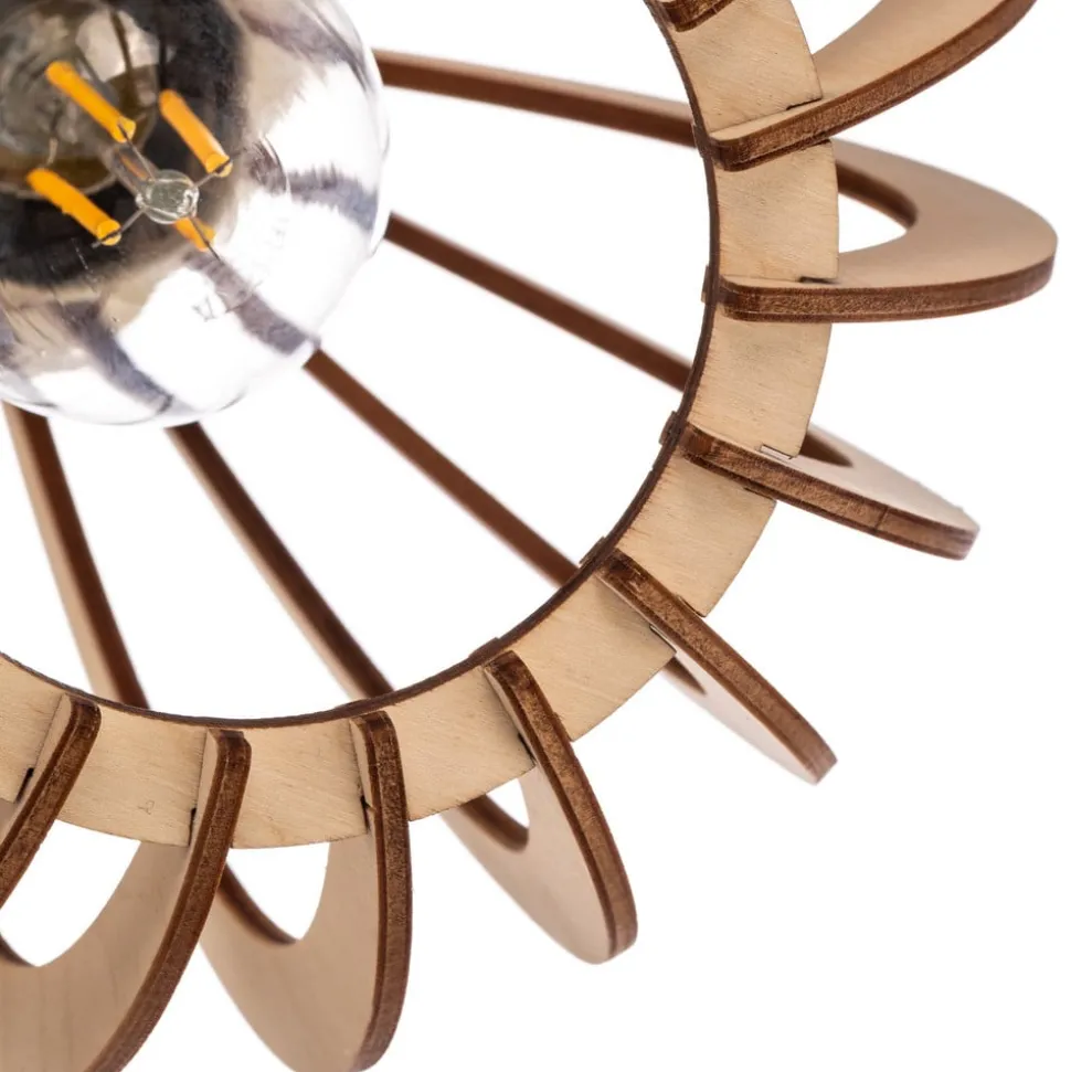 Wandlamp Paz wit met houten lamellen en bolvormige kap