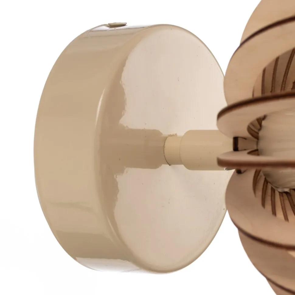 Wandlamp Paz wit met houten lamellen en bolvormige kap