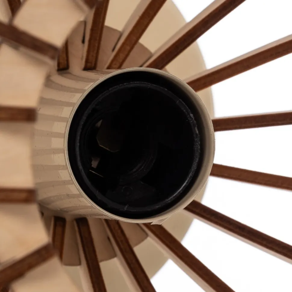 Wandlamp Paz wit met houten lamellen en bolvormige kap