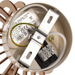 Wandlamp Paz wit met houten lamellen en bolvormige kap