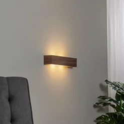 Wandlamp Platani, walnoothout, breedte 42 cm, up/down