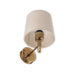 Wandlamp Polo Plus textiel kap, messing/crème