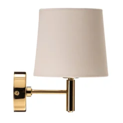 Wandlamp Polo Plus textiel kap, messing/crème