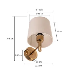 Wandlamp Polo Plus textiel kap, messing/crème