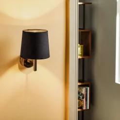 Wandlamp Polo, zwart/donker messing