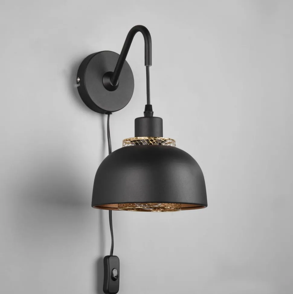 Wandlamp Punch schakelaar en stekker, zwart/goud