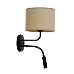 Wandlamp Roller, fluweel, zwart/beige, leeslampje