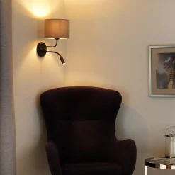 Wandlamp Roller, fluweel, zwart/beige, leeslampje