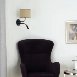 Wandlamp Roller, fluweel, zwart/beige, leeslampje