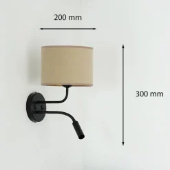 Wandlamp Roller, fluweel, zwart/beige, leeslampje