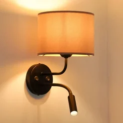 Wandlamp Roller, fluweel, zwart/beige, leeslampje