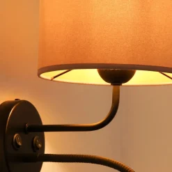 Wandlamp Roller, fluweel, zwart/beige, leeslampje