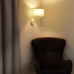 Wandlamp Roller, katoen ruw wit, wit, met leeslampje