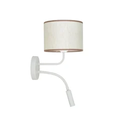 Wandlamp Roller, katoen ruw wit, wit, met leeslampje