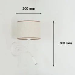 Wandlamp Roller, katoen ruw wit, wit, met leeslampje