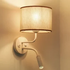 Wandlamp Roller, katoen ruw wit, wit, met leeslampje