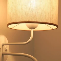 Wandlamp Roller, katoen ruw wit, wit, met leeslampje