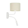 Wandlamp roller, stof, wit/beige, leeslampje