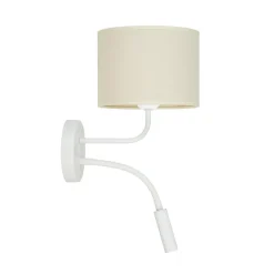 Wandlamp roller, stof, wit/beige, leeslampje