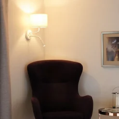 Wandlamp roller, stof, wit/beige, leeslampje