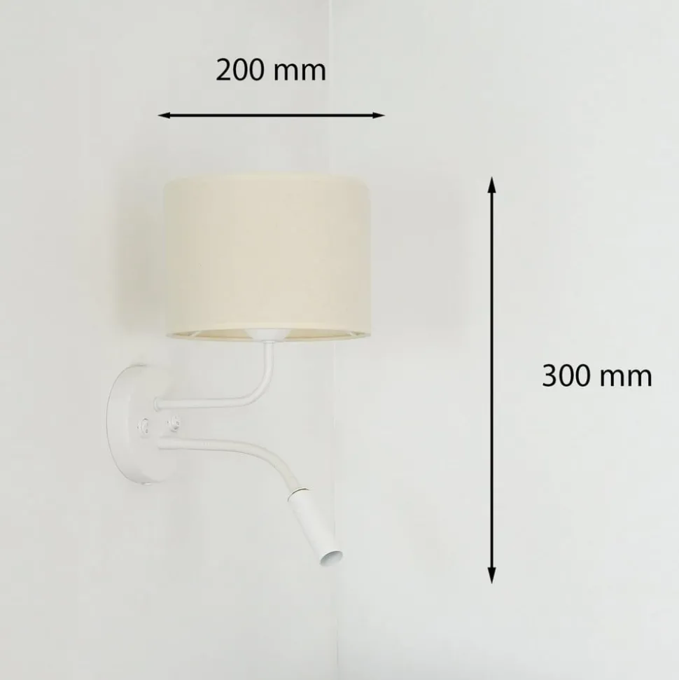 Wandlamp roller, stof, wit/beige, leeslampje