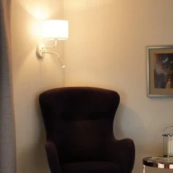 Wandlamp roller, wit, stof, leeslampje