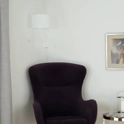 Wandlamp roller, wit, stof, leeslampje