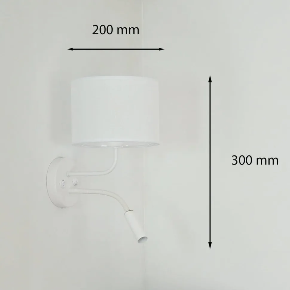 Wandlamp roller, wit, stof, leeslampje