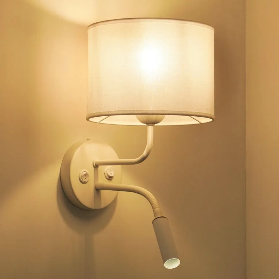 Wandlamp roller, wit, stof, leeslampje