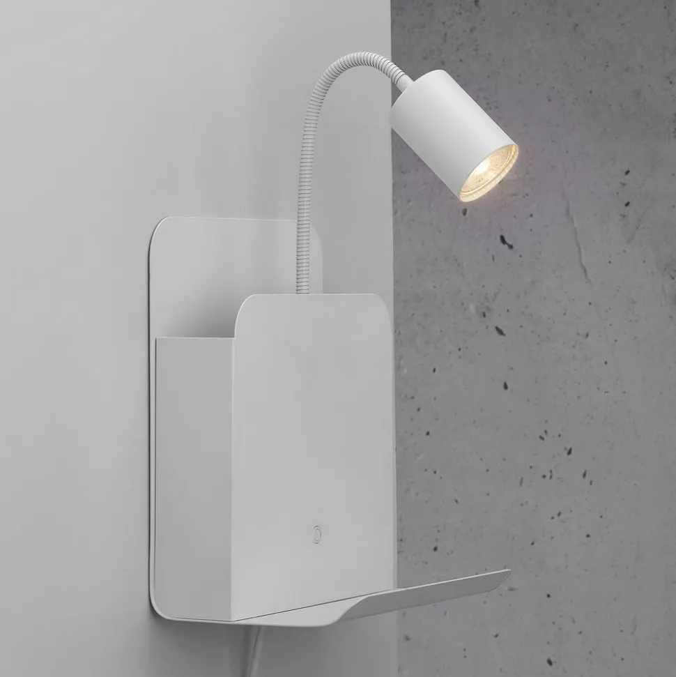 Wandlamp Roomi met legbord en USB, wit