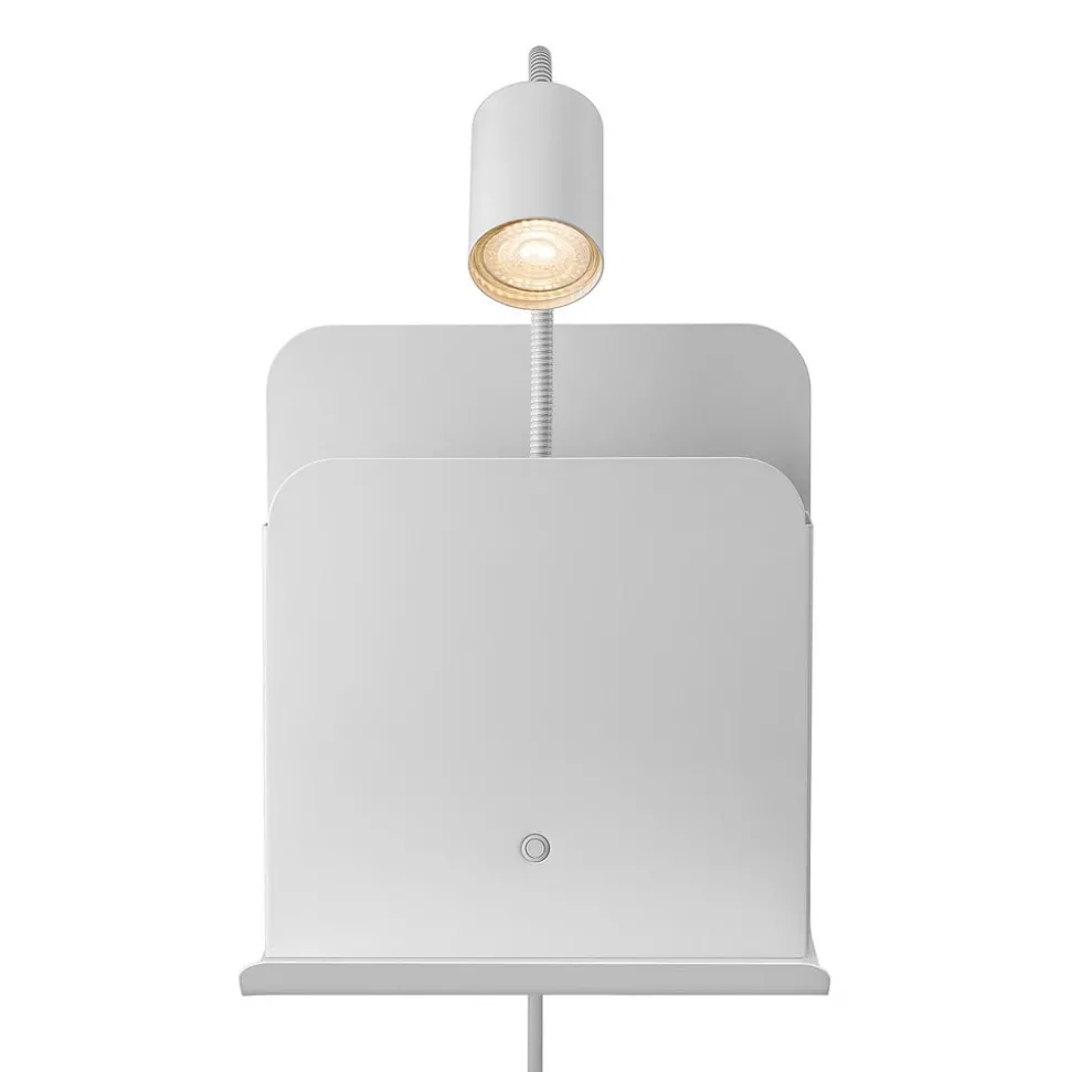 Wandlamp Roomi met legbord en USB, wit