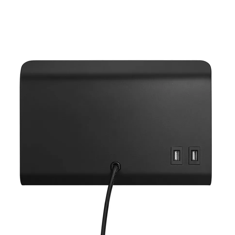 Wandlamp Roomi met legbord en USB, zwart