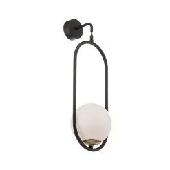 Wandlamp Samba, opaalglas/zwart 1-lamp